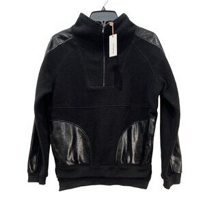 NWT Heartloom Size XS Quarter Zip Fleece Pullover Sweatshirt Faux Leather MSRP $